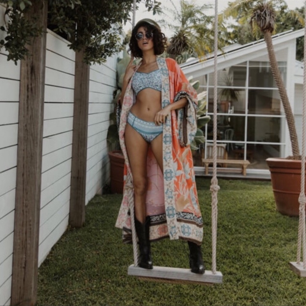 BOHO FLORAL Gypsy Bohemian Kimono Duster In Orange Pelican - Picture 8 of 12